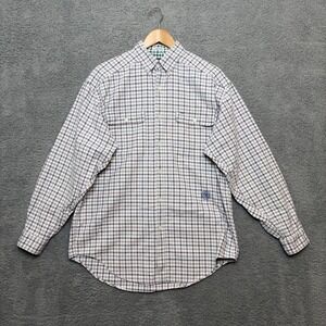 VTG Tommy Hilfiger Shirt Men M White Blue Heavy Cotton Plaid Flannel Heritage